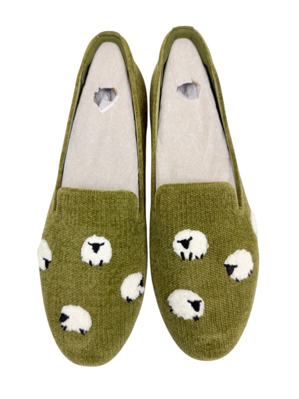 NEW Vivaia Audrey Round Toe Embroidered Loafer Olive Drab Blacknose Sheep Size 8 - Picture 5 of 12